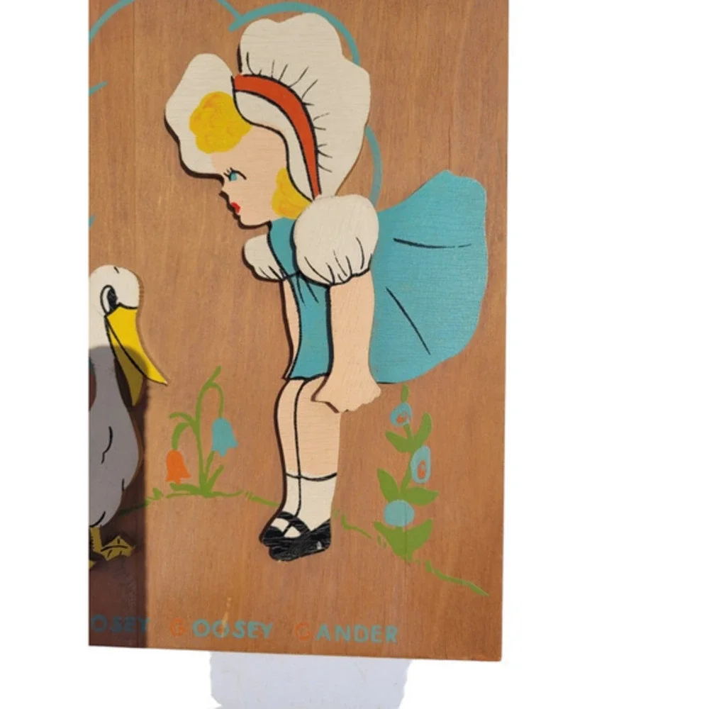 Vintage Child's Wood Layered 3D Goosdey Goosey Gander Wall‎ Décor